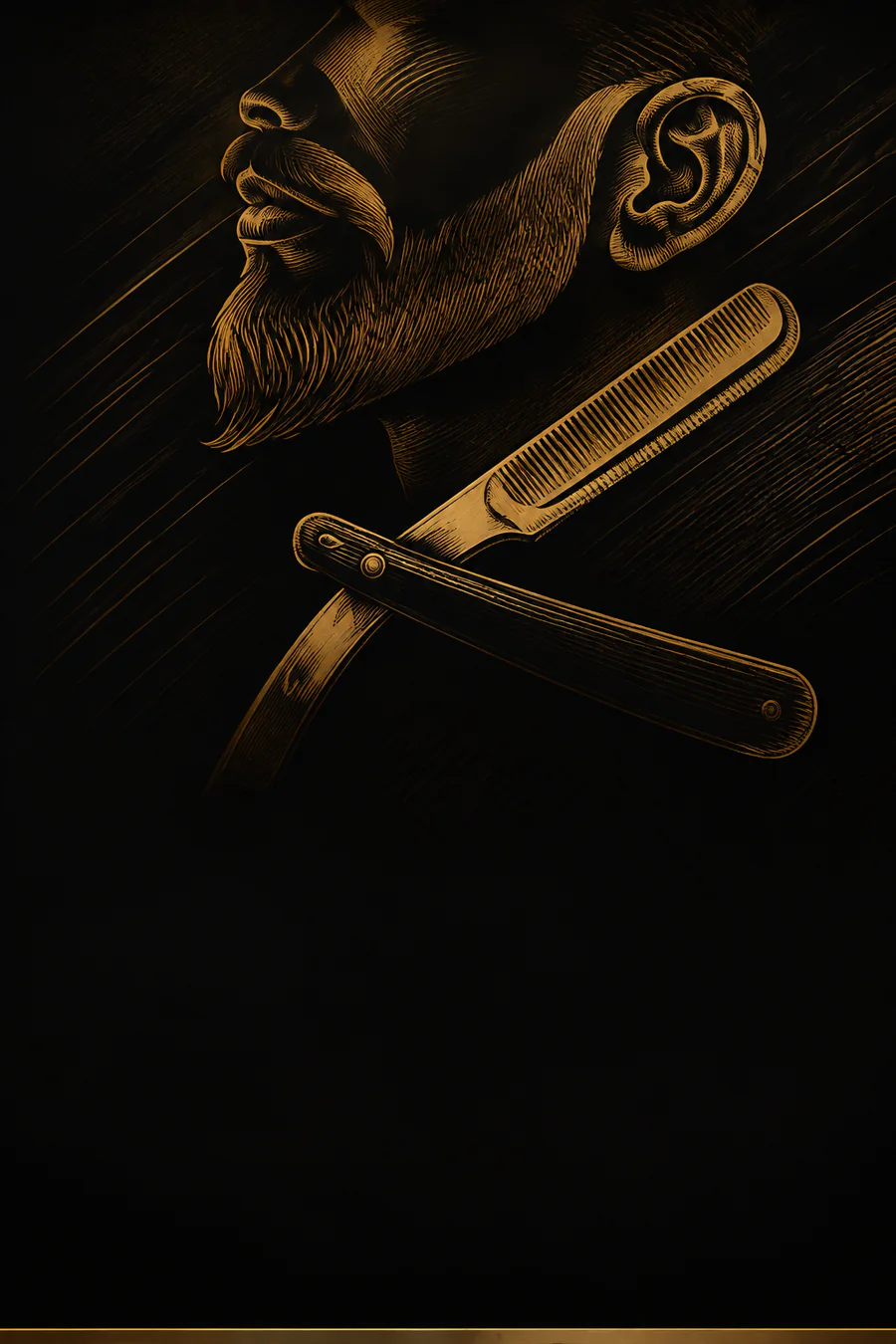 Ilustración dorada de barba y navaja